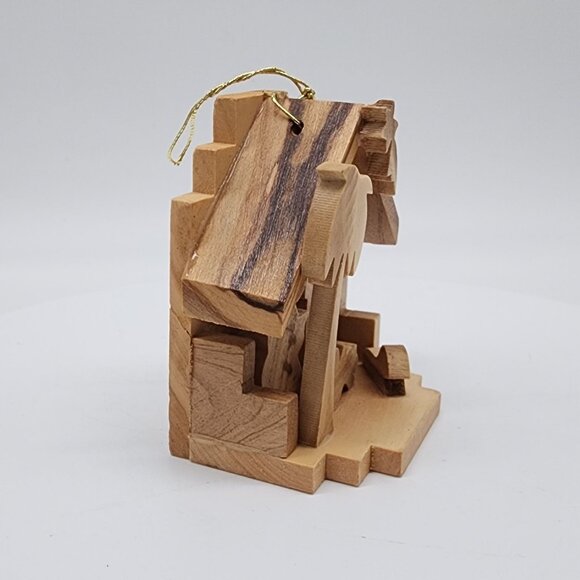Handcrafted Bethlehem Nativity Scene Wooden Ornament Oak - Picture 3 of 7